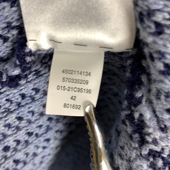 Chico's Blue Tweed Blazer Jacket Fringe Double Breasted Oversized Size 2 (L 12) - Picture 6 of 8